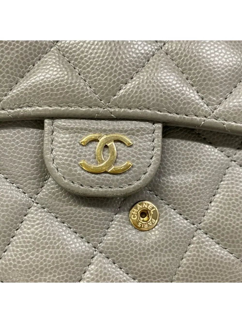 Chanel Trifold Wallet Quilted Gray Gold